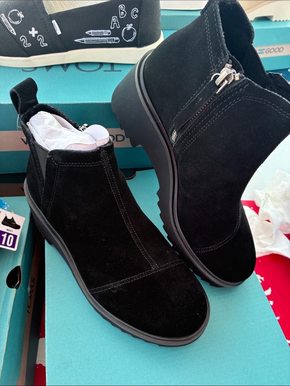 Toms Black Suede Chukka Boot with Side Zip
